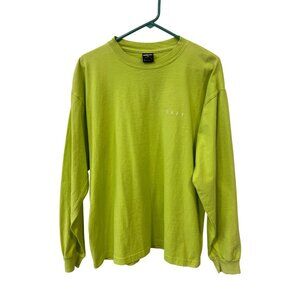 Obey T Shirt Size Medium Crewneck Long Sleeve Tee Lime Green Cotton Streetwear